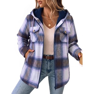 Zeagoo Womens Flannel Jacket Plaid Fleece Lined Shacket Hooded Winter Coats(Purple Gw579)