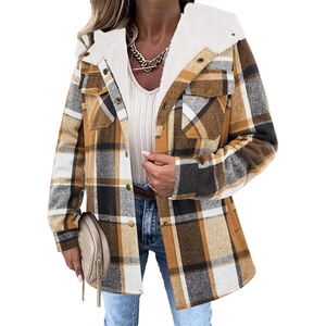 Zeagoo Womens Flannel Plaid Jacket Fleece Lined Shacket Hooded Warm Coat(Brown Plaid)