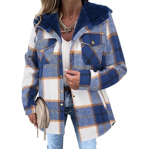 Zeagoo Womens Flannel Plaid Jacket Fleece Lined Shacket Hooded Warm Coat(Navy Blue Plaid)