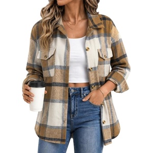 Zeagoo Women’s Flannel Plaid Shacket Long Sleeve Button Down Jacket S-2XL(A-khaki)
