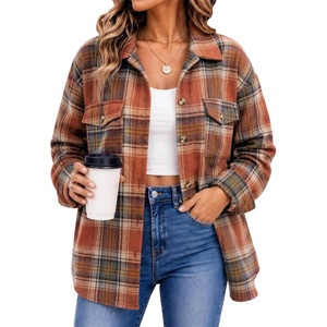 Zeagoo Women’s Flannel Plaid Shacket Long Sleeve Button Down Jacket S-2XL(A-orange)