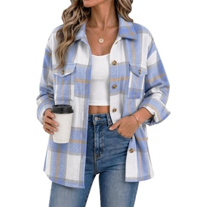 Zeagoo Women’s Flannel Plaid Shacket Long Sleeve Button Down Jacket S-2XL(Blue)