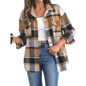 Zeagoo Women’s Flannel Plaid Shacket Long Sleeve Button Down Jacket S-2XL(Brown)