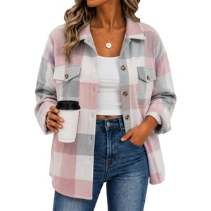 Zeagoo Women’s Flannel Plaid Shacket Long Sleeve Button Down Jacket S-2XL(Pink)