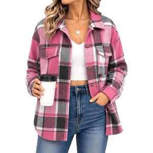 Zeagoo Women’s Flannel Plaid Shacket Long Sleeve Button Down Jacket S-2XL(Rose)