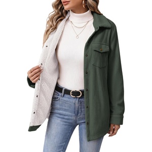 Zeagoo Womens Fleece Jackets Corduroy Shackets Snap Casual Fall Coat(Army Green)