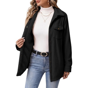 Zeagoo Womens Fleece Jackets Corduroy Shackets Snap Casual Fall Coat(Black)