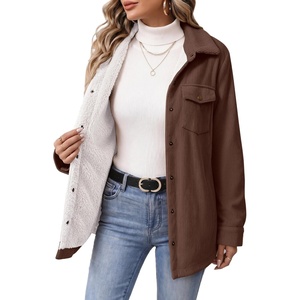 Zeagoo Womens Fleece Jackets Corduroy Shackets Snap Casual Fall Coat(Brown)