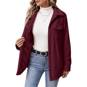 Zeagoo Womens Fleece Jackets Corduroy Shackets Snap Casual Fall Coat(Dark Red)