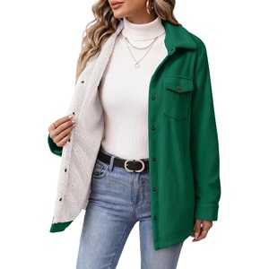 Zeagoo Womens Fleece Jackets Corduroy Shackets Snap Casual Fall Coat(Green)