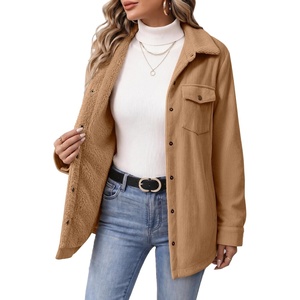 Zeagoo Womens Fleece Jackets Corduroy Shackets Snap Casual Fall Coat(Khaki)