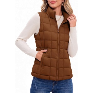 Zeagoo Womens Lightweight Quilted Puffer Vest Stand Collar Zip Up Outerwear(Caramel)