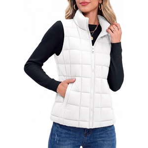 Zeagoo Womens Lightweight Quilted Puffer Vest Stand Collar Zip Up Outerwear(White)