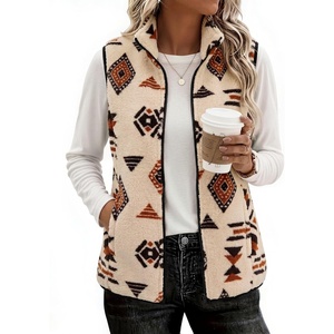 Zeagoo Womens Outerwear Vests With Pockets Zipper Sleeveless Fleece Jackets(Aztec Print Apricot)