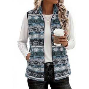 Zeagoo Womens Outerwear Vests With Pockets Zipper Sleeveless Fleece Jackets(Aztec Print Blue)