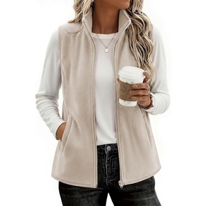 Zeagoo Womens Outerwear Vests With Pockets Zipper Sleeveless Fleece Jackets(Beige)