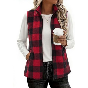 Zeagoo Womens Outerwear Vests With Pockets Zipper Sleeveless Fleece Jackets(Black and Red Plaid)