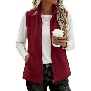 Zeagoo Womens Outerwear Vests With Pockets Zipper Sleeveless Fleece Jackets(Wine Red)