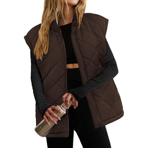 Zeagoo Womens Oversized Puffer Vest Zip Up Stand Collar Lightweight Sleeveless Warm Outerwear Padded Jacket Winter Coat S-XXL(Brown)