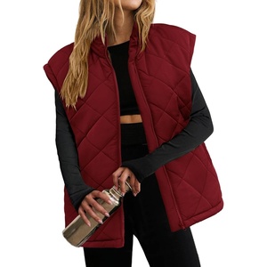 Zeagoo Womens Oversized Puffer Vest Zip Up Stand Collar Lightweight Sleeveless Warm Outerwear Padded Jacket Winter Coat S-XXL(Dark Red)