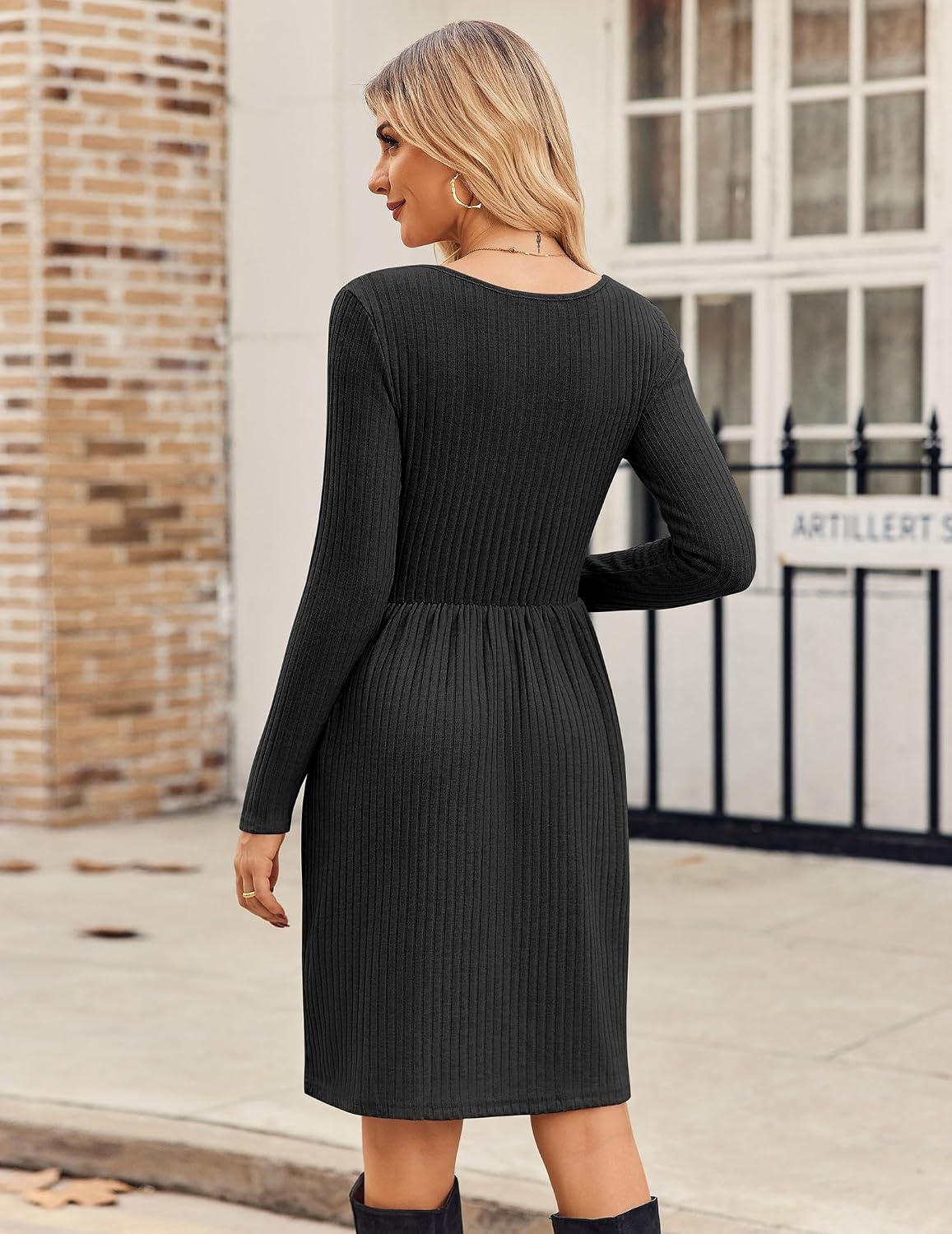 image:imageZEAGOO Women Dresses Spring Fall 2026 Sweater Dress Long Sleeve Casual Knit Dresses with PocketsBlack