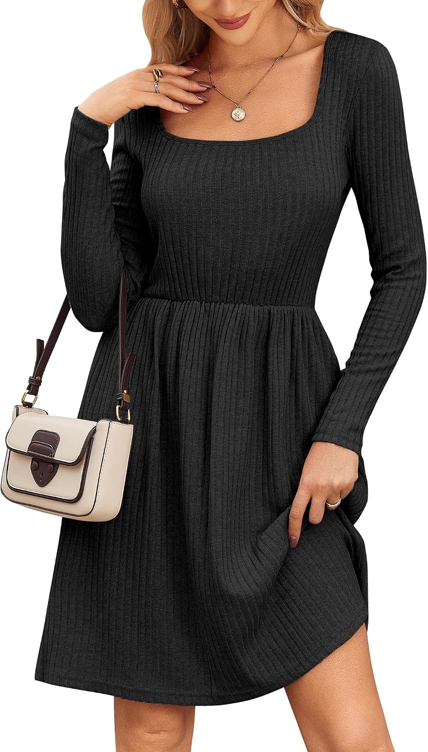 image:imageZEAGOO Women Dresses Spring Fall 2026 Sweater Dress Long Sleeve Casual Knit Dresses with PocketsBlack