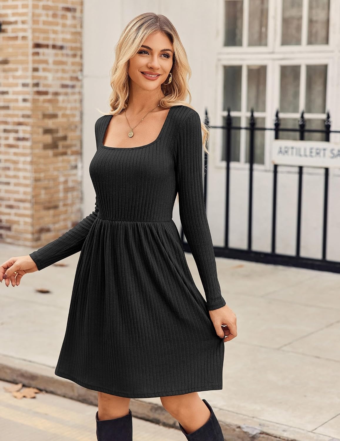 image:imageZEAGOO Women Dresses Spring Fall 2026 Sweater Dress Long Sleeve Casual Knit Dresses with PocketsBlack