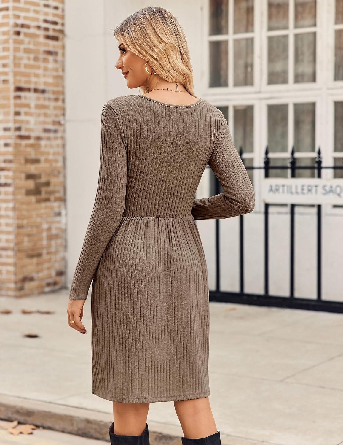 image:imageZEAGOO Women Dresses Spring Fall 2026 Sweater Dress Long Sleeve Casual Knit Dresses with PocketsBrown