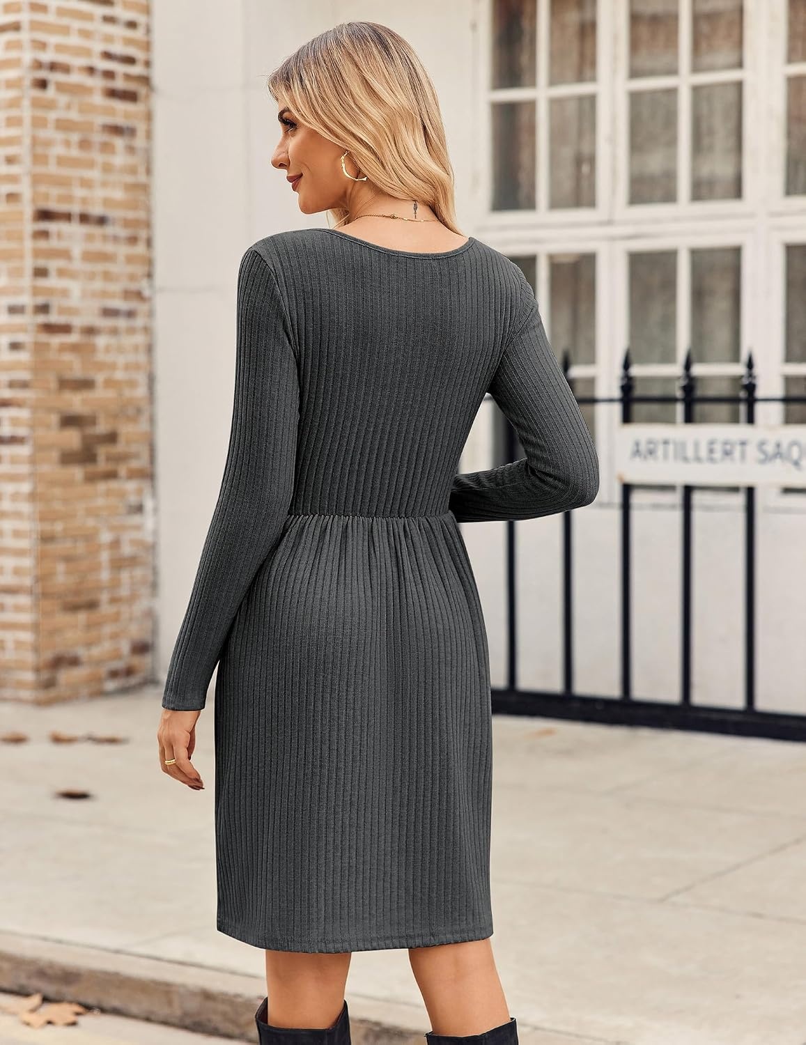 image:imageZEAGOO Women Dresses Spring Fall 2026 Sweater Dress Long Sleeve Casual Knit Dresses with PocketsDark Grey