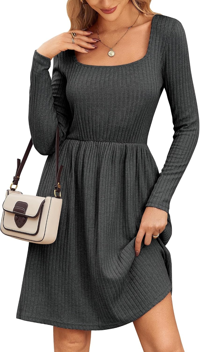 image:imageZEAGOO Women Dresses Spring Fall 2026 Sweater Dress Long Sleeve Casual Knit Dresses with PocketsDark Grey