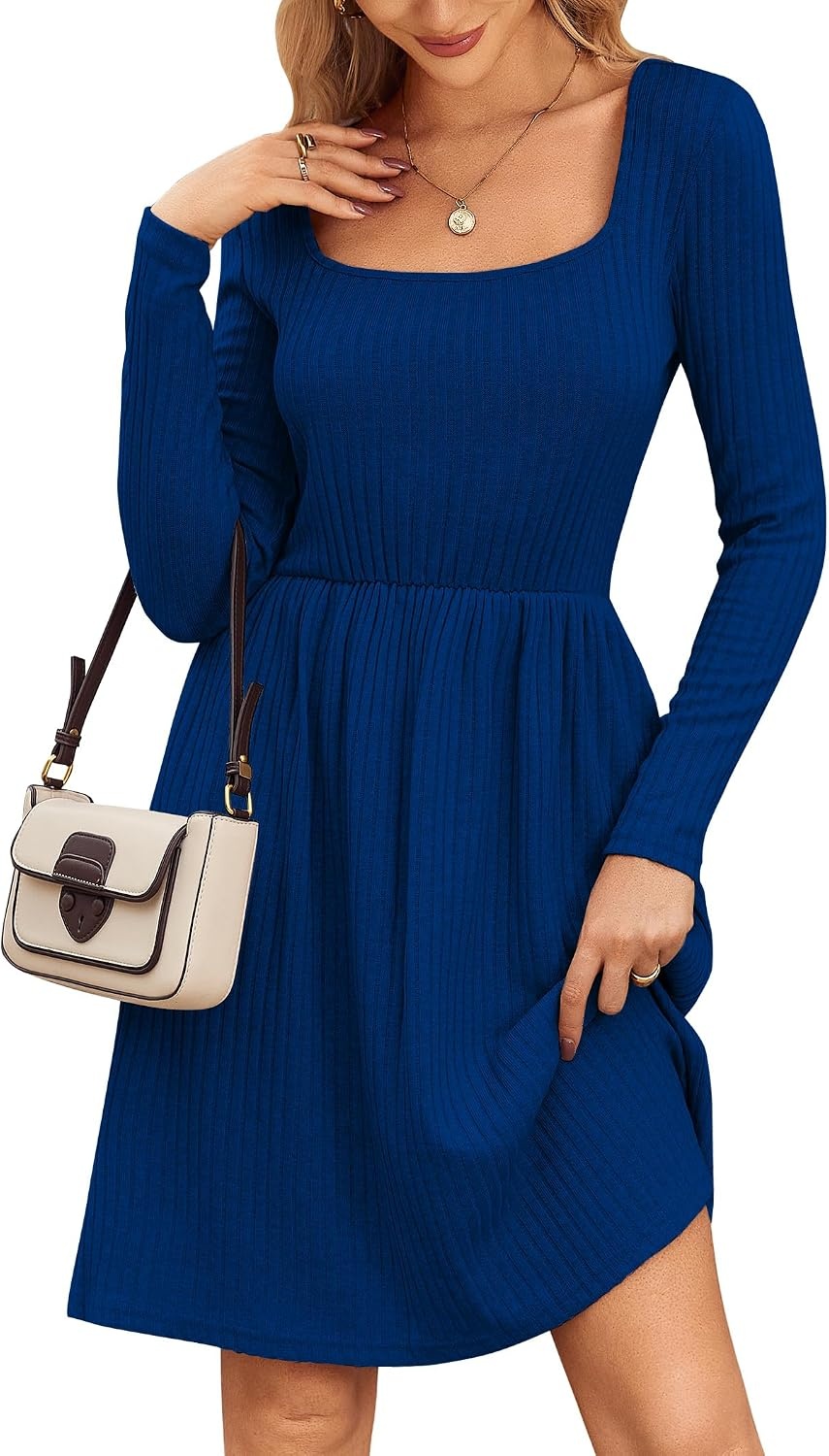 image:imageZEAGOO Women Dresses Spring Fall 2026 Sweater Dress Long Sleeve Casual Knit Dresses with PocketsNavy Blue