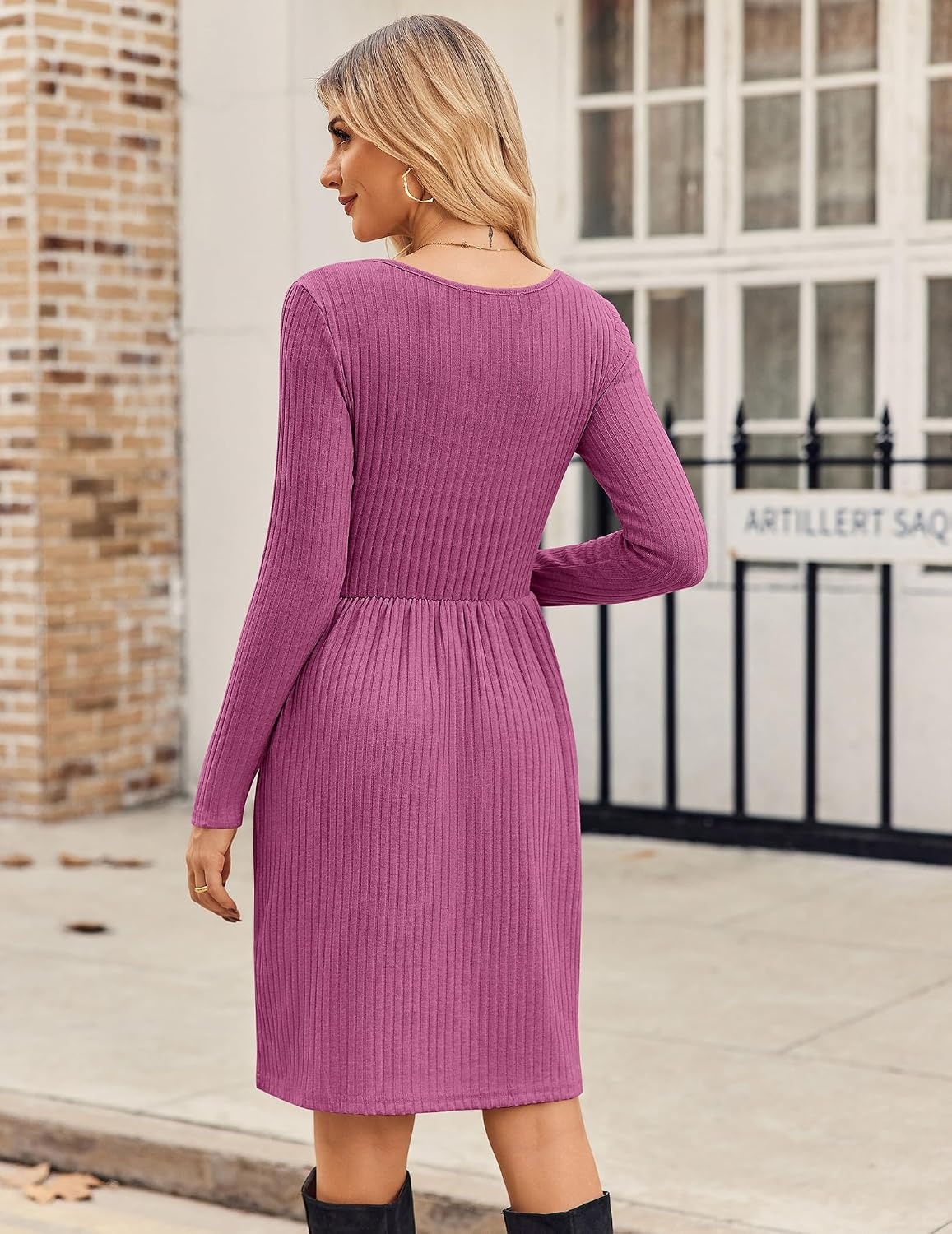 image:imageZEAGOO Women Dresses Spring Fall 2026 Sweater Dress Long Sleeve Casual Knit Dresses with PocketsPurple
