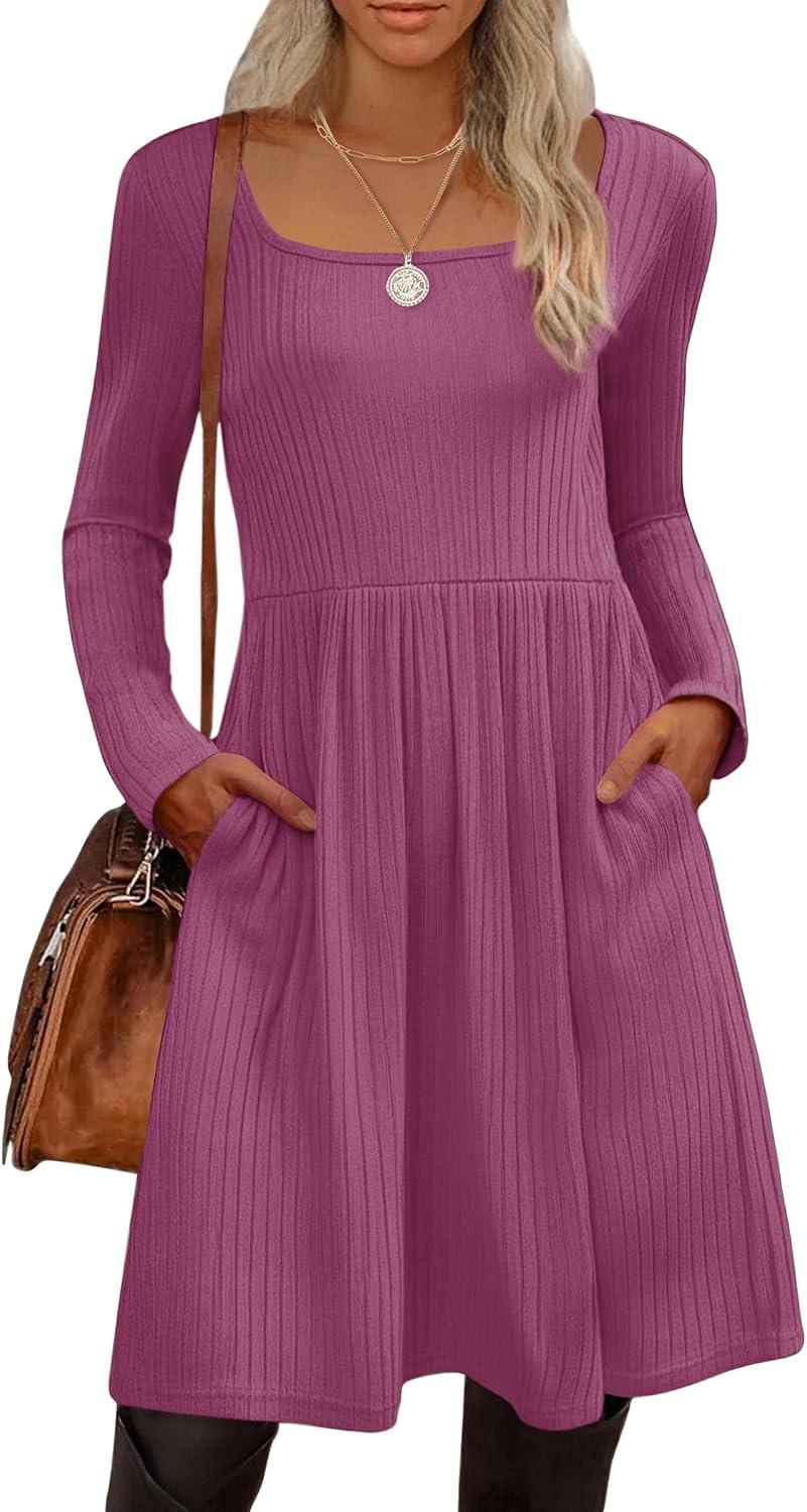 image:imageZEAGOO Women Dresses Spring Fall 2026 Sweater Dress Long Sleeve Casual Knit Dresses with PocketsPurple