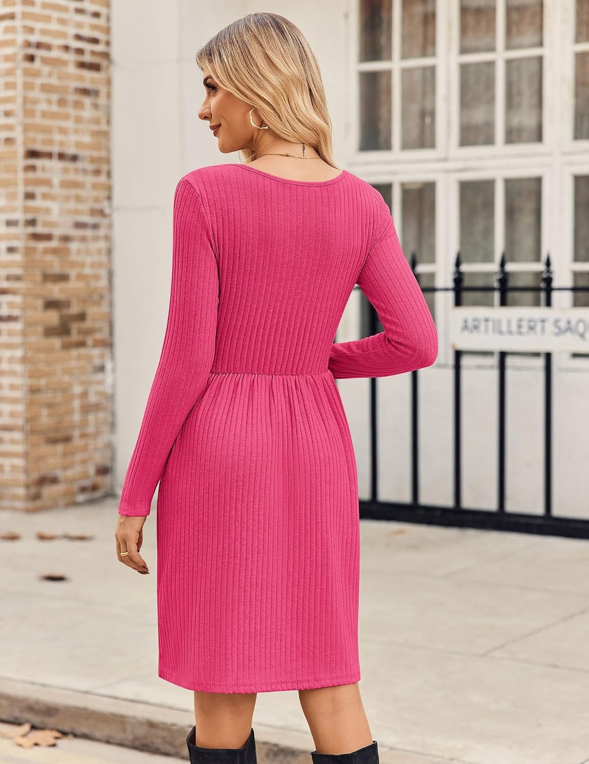 image:imageZEAGOO Women Dresses Spring Fall 2026 Sweater Dress Long Sleeve Casual Knit Dresses with PocketsRed
