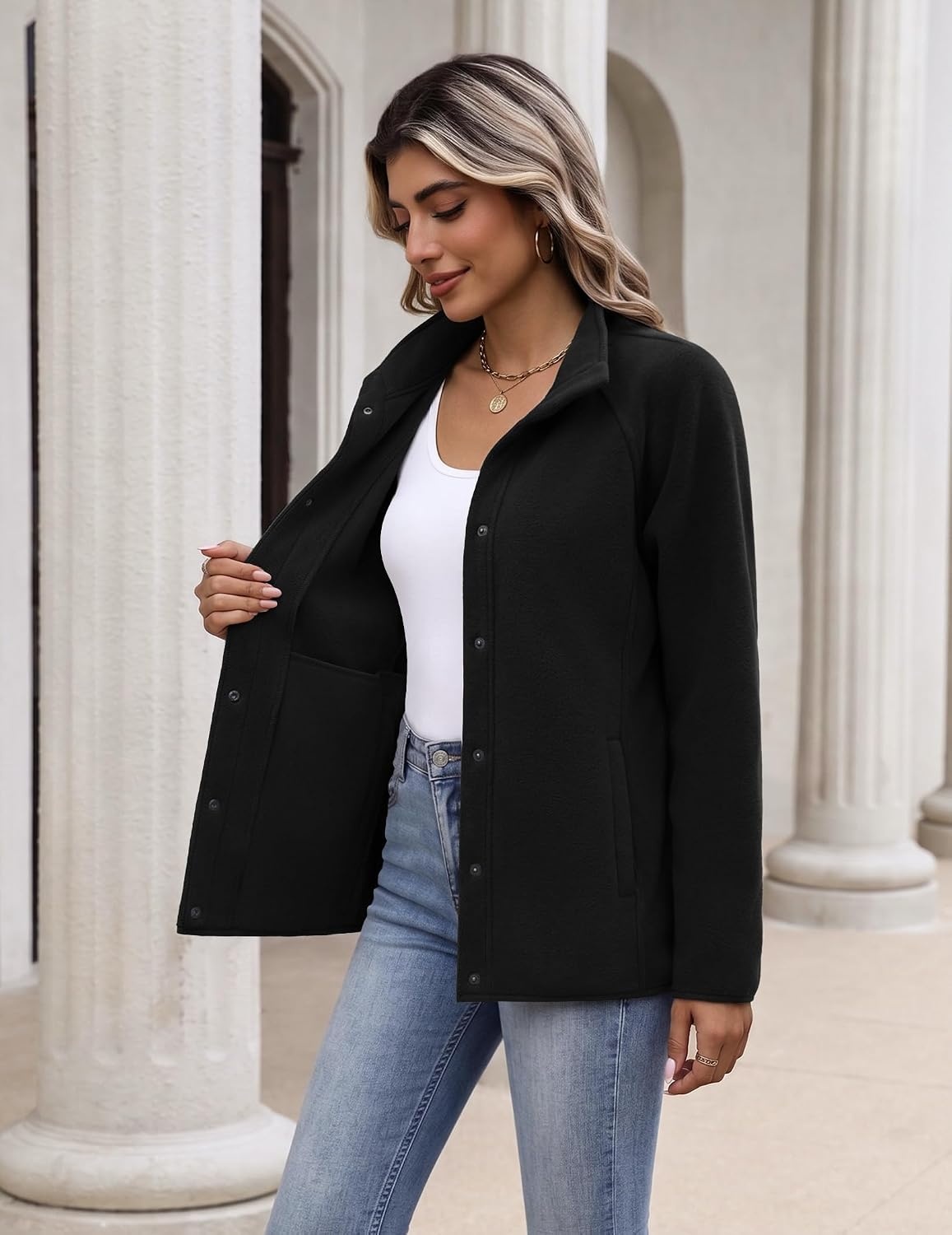 image:imageZeagoo Fleece Jackets for Women Fall Clothe Button Winter Coat with PocketsBlack