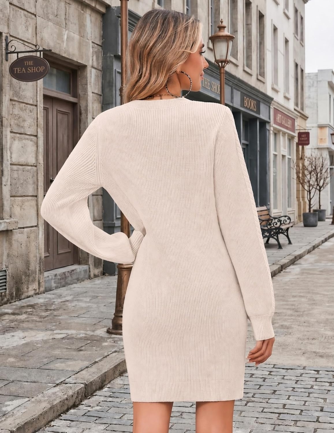 image:imageZeagoo Sweater Dresses for Women 2026 Fall Winter Long Sleeve Bodycon DressApricot