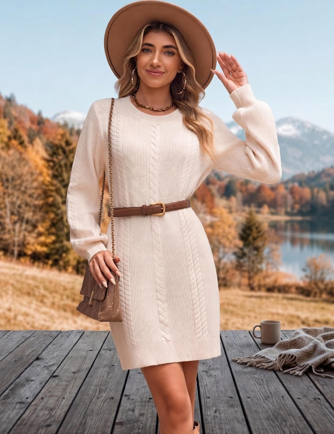 image:imageZeagoo Sweater Dresses for Women 2026 Fall Winter Long Sleeve Bodycon DressApricot