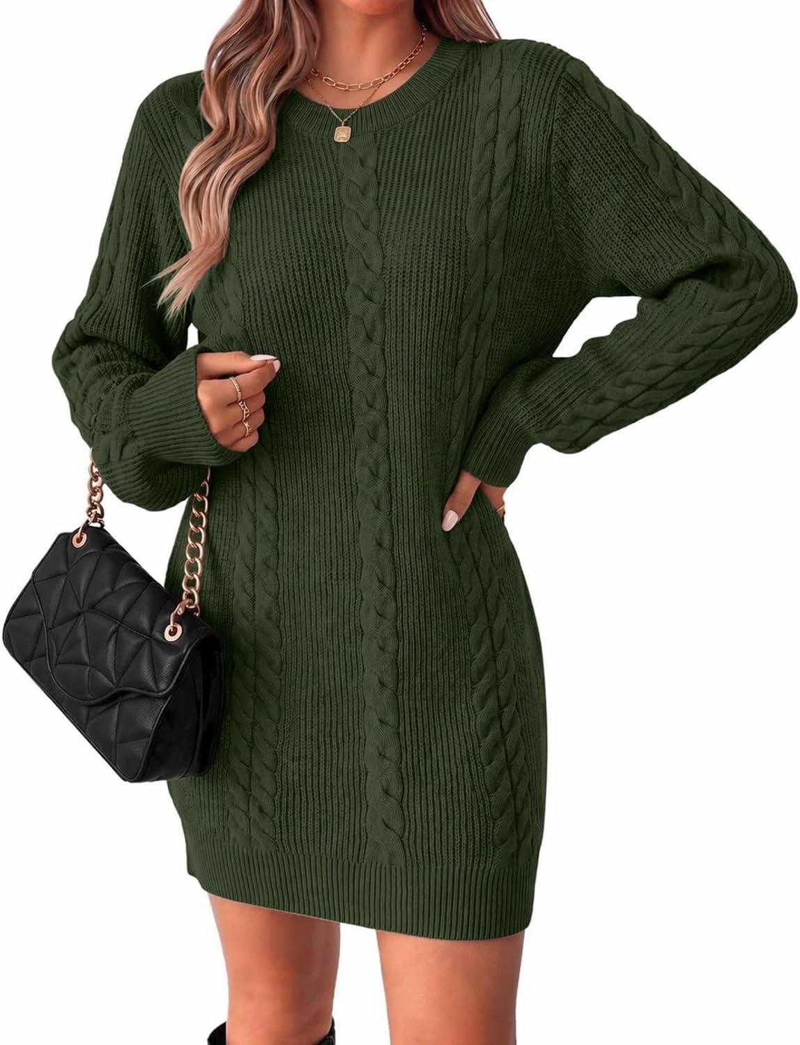 image:imageZeagoo Sweater Dresses for Women 2026 Fall Winter Long Sleeve Bodycon DressArmy Green