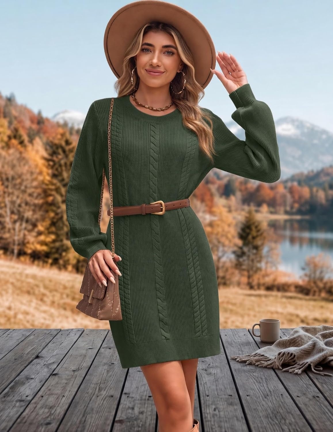 image:imageZeagoo Sweater Dresses for Women 2026 Fall Winter Long Sleeve Bodycon DressArmy Green