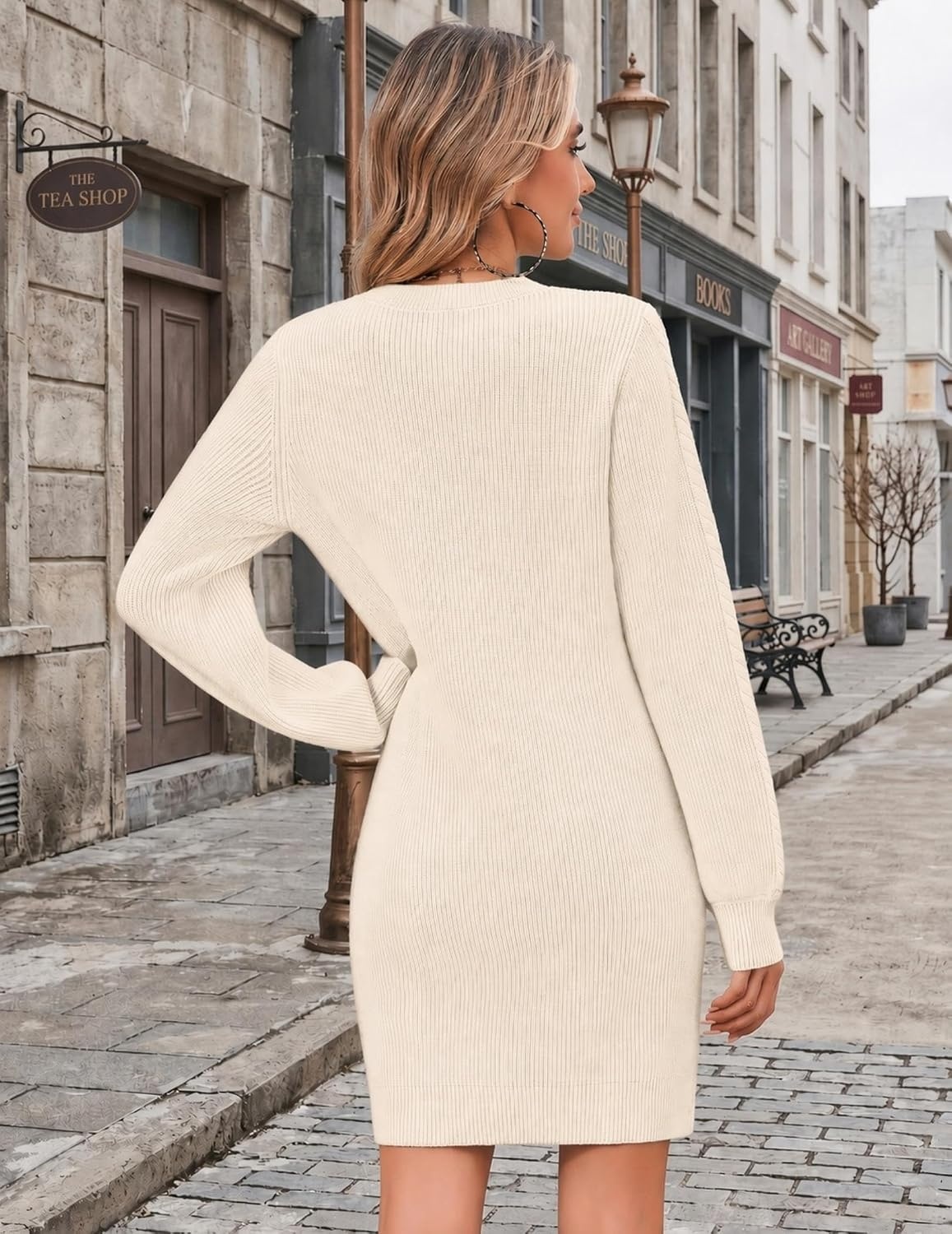 image:imageZeagoo Sweater Dresses for Women 2026 Fall Winter Long Sleeve Bodycon DressBeige