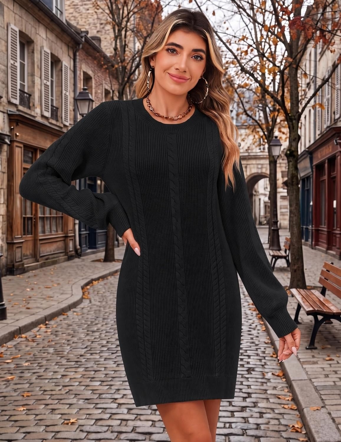 image:imageZeagoo Sweater Dresses for Women 2026 Fall Winter Long Sleeve Bodycon DressBlack
