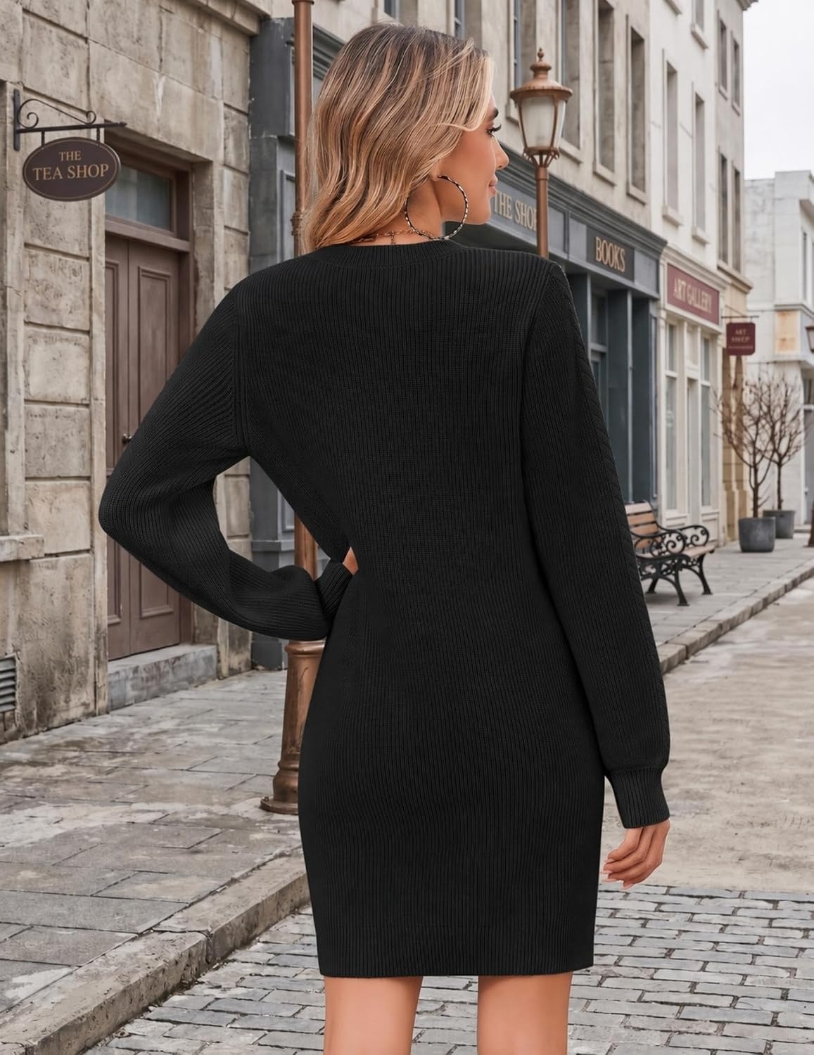 image:imageZeagoo Sweater Dresses for Women 2026 Fall Winter Long Sleeve Bodycon DressBlack