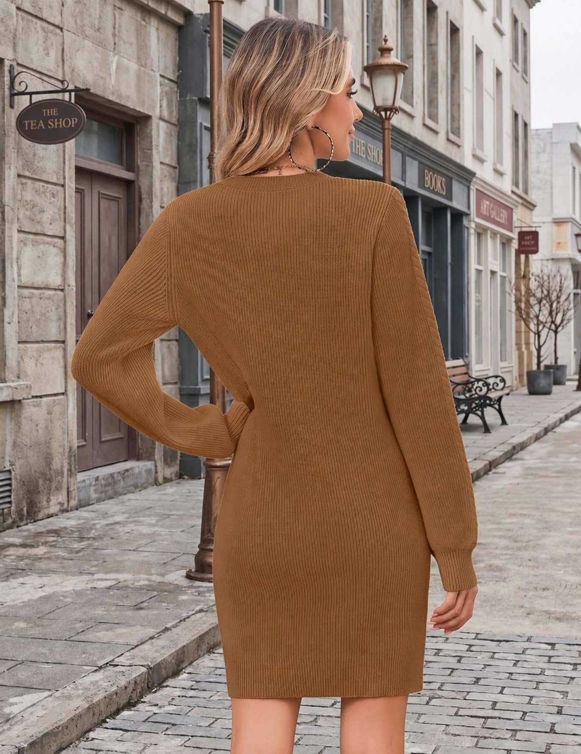 image:imageZeagoo Sweater Dresses for Women 2026 Fall Winter Long Sleeve Bodycon DressBrown