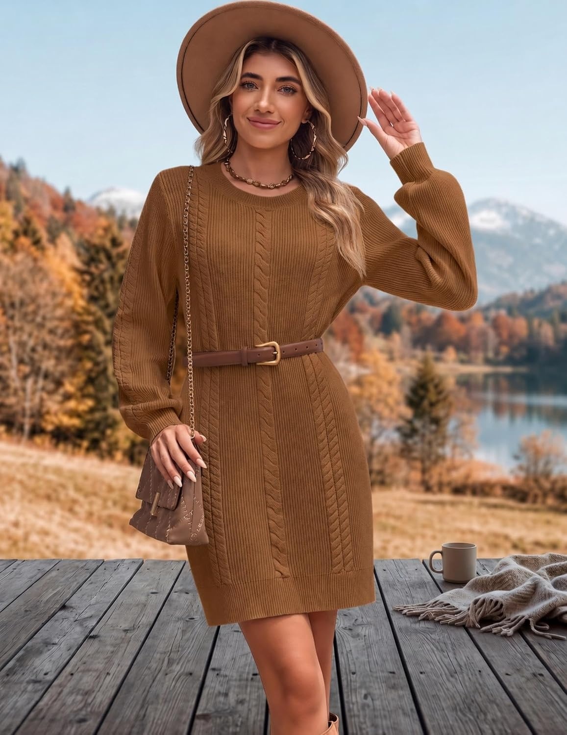 image:imageZeagoo Sweater Dresses for Women 2026 Fall Winter Long Sleeve Bodycon DressBrown