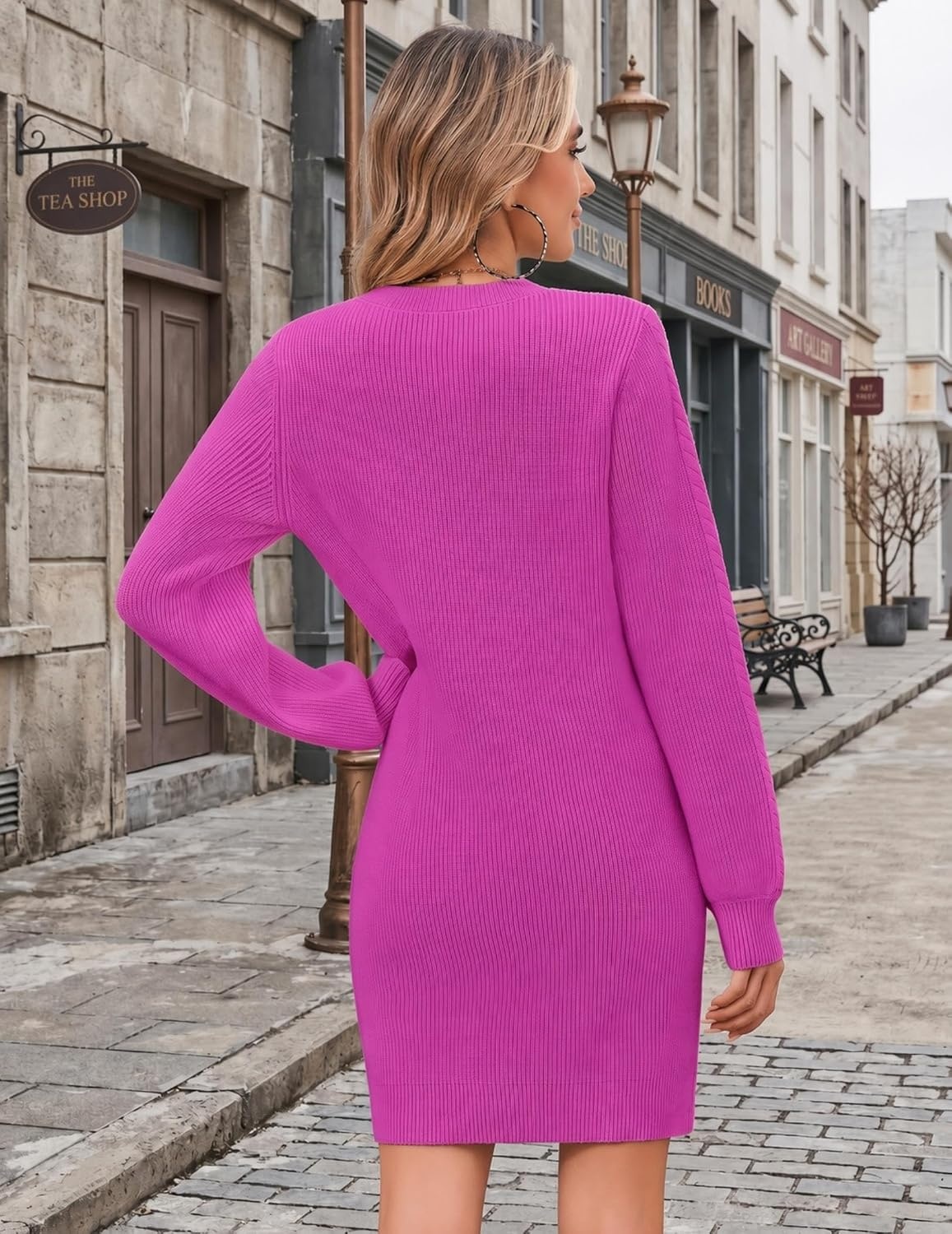 image:imageZeagoo Sweater Dresses for Women 2026 Fall Winter Long Sleeve Bodycon DressCherry