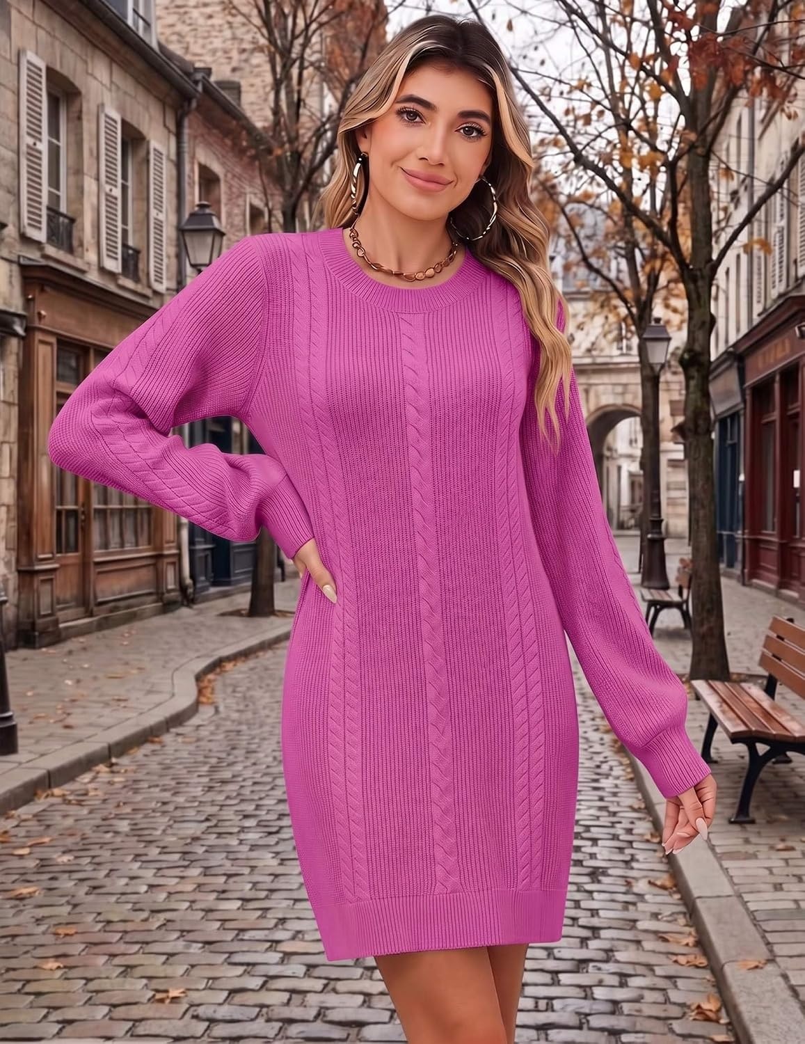 image:imageZeagoo Sweater Dresses for Women 2026 Fall Winter Long Sleeve Bodycon DressCherry