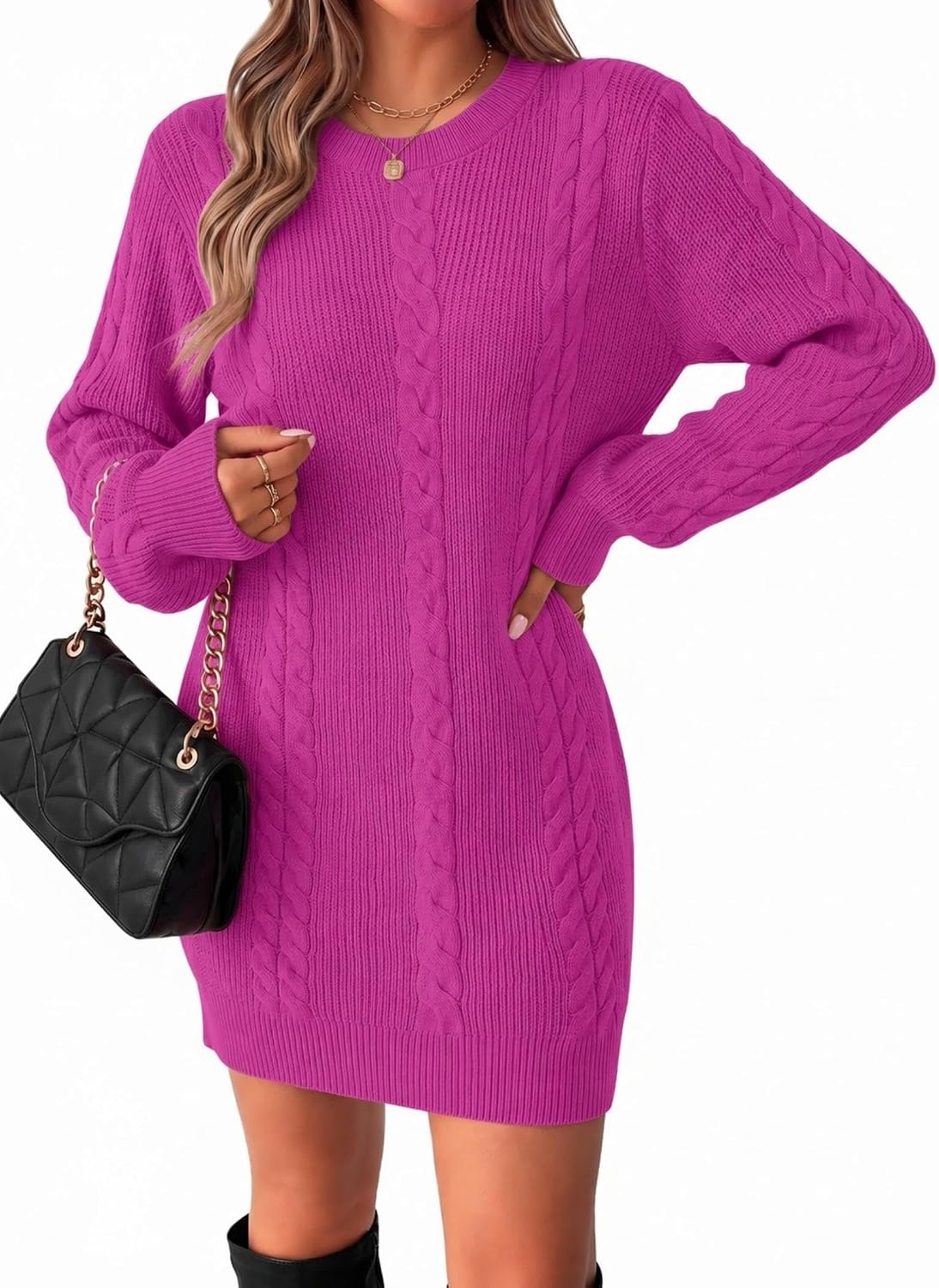 image:imageZeagoo Sweater Dresses for Women 2026 Fall Winter Long Sleeve Bodycon DressCherry
