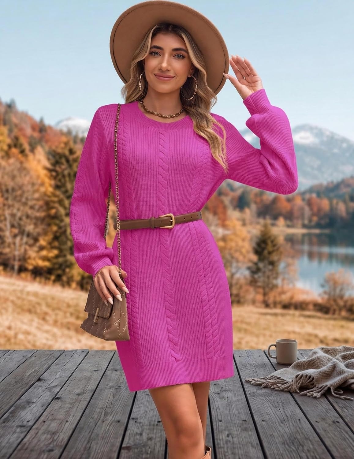 image:imageZeagoo Sweater Dresses for Women 2026 Fall Winter Long Sleeve Bodycon DressCherry