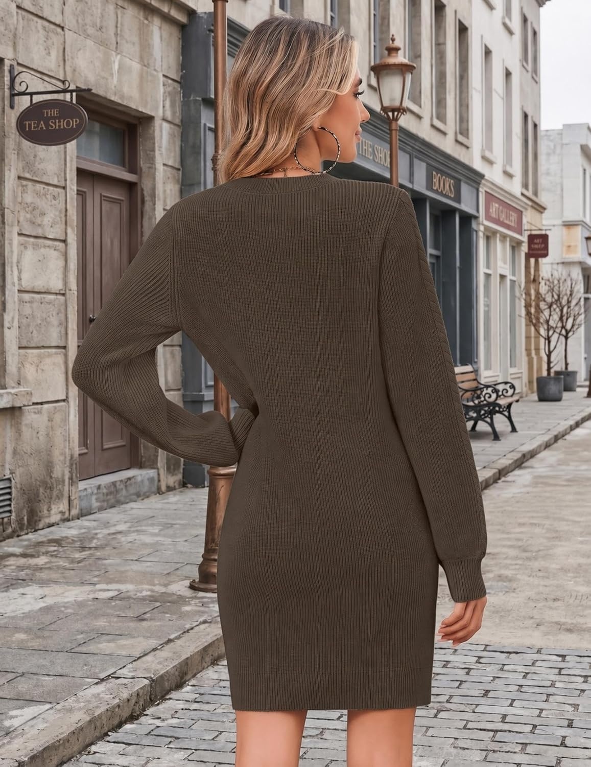 image:imageZeagoo Sweater Dresses for Women 2026 Fall Winter Long Sleeve Bodycon DressCoffee
