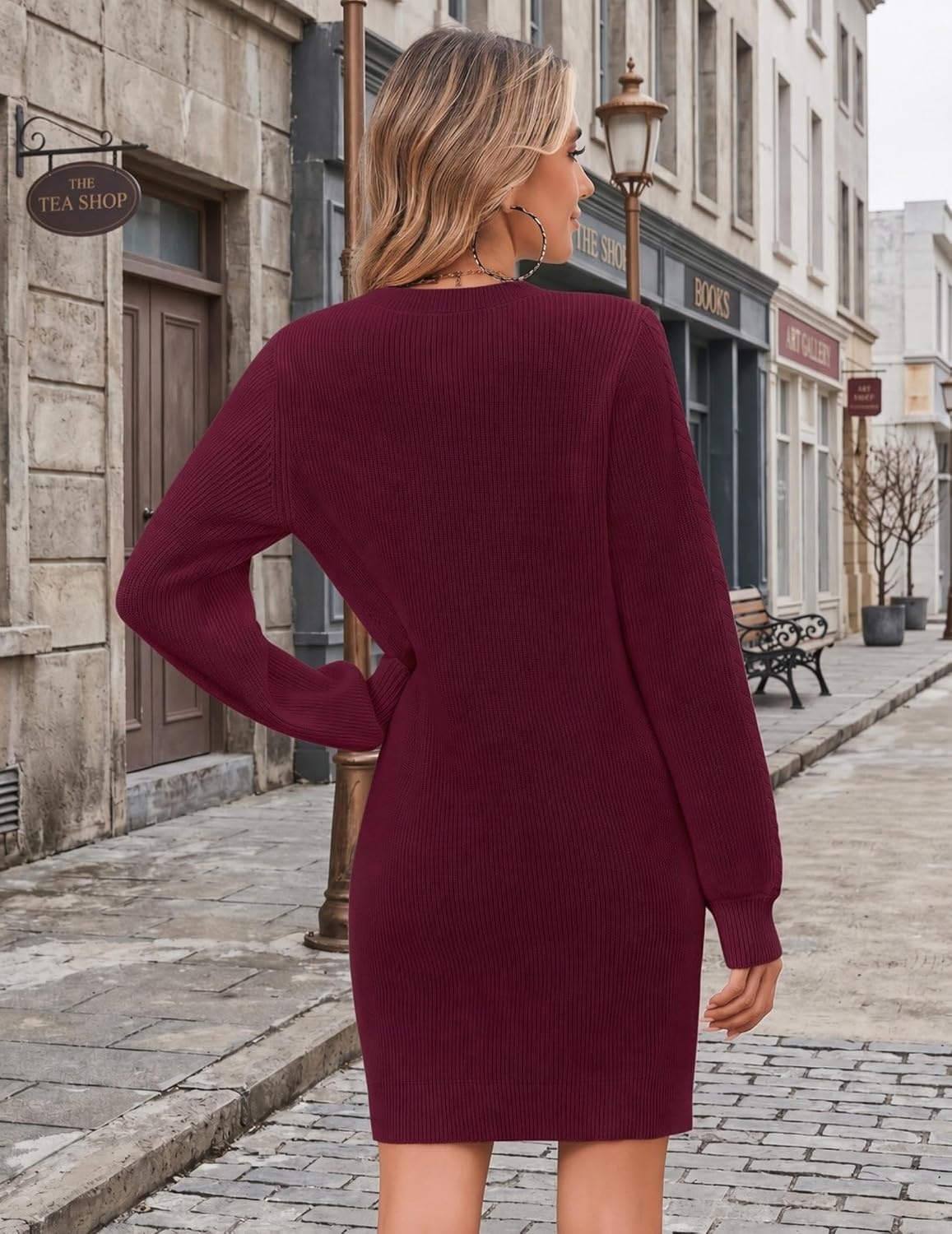 image:imageZeagoo Sweater Dresses for Women 2026 Fall Winter Long Sleeve Bodycon DressDark Red